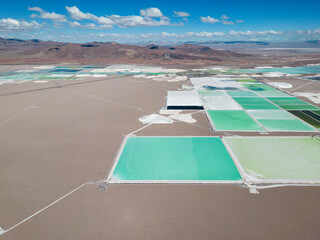 Lithium fields / evaporation ponds in the Atacama desert in Chile, South America - a surreal...