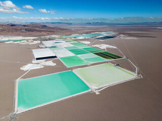Lithium fields / evaporation ponds in the Atacama desert in Chile, South America - a surreal...