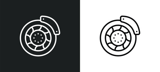 car disc brake outline icon in white and black colors. car disc brake flat vector icon from car parts collection for web, mobile apps and ui.