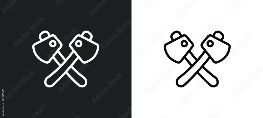 Poster axes outline icon in white and black colors. axes flat vector icon from camping collection for web, 