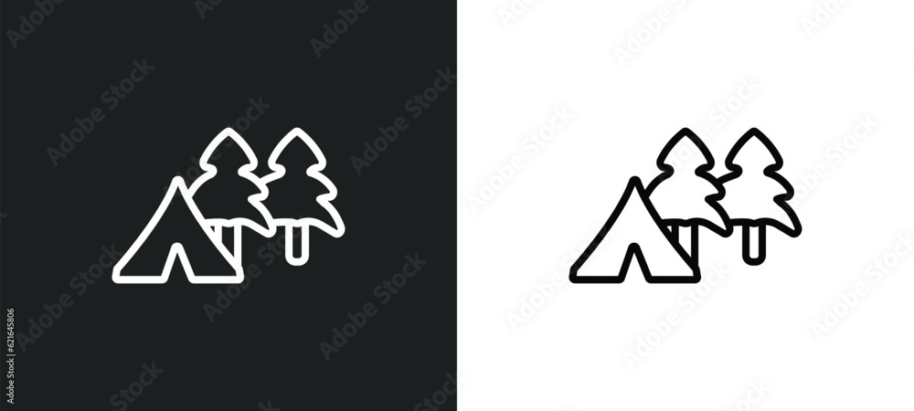Poster forest outline icon in white and black colors. forest flat vector icon from camping collection for w
