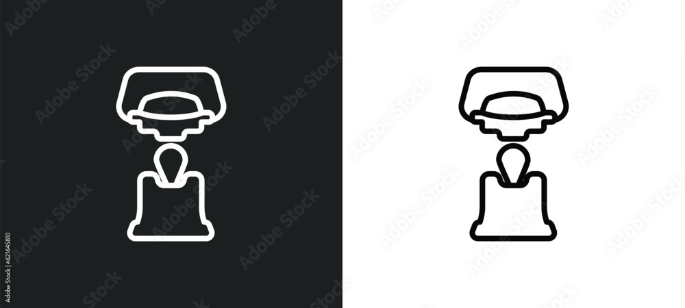 Poster lamp outline icon in white and black colors. lamp flat vector icon from camping collection for web, 