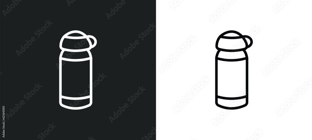 Poster flask outline icon in white and black colors. flask flat vector icon from camping collection for web