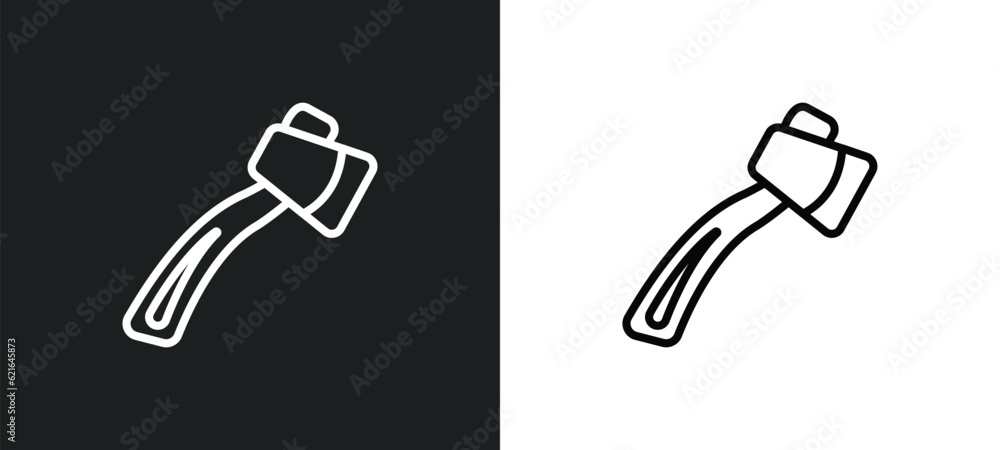 Aufkleber axe outline icon in white and black colors. axe flat vector icon from camping collection for web, mo