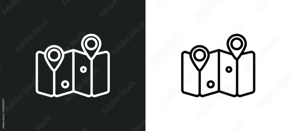 Poster map outline icon in white and black colors. map flat vector icon from camping collection for web, mo