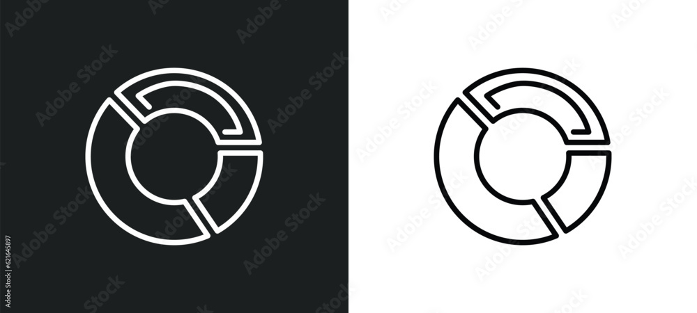 Poster data circular chart outline icon in white and black colors. data circular chart flat vector icon fro
