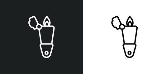 lighter outline icon in white and black colors. lighter flat vector icon from camping collection for web, mobile apps and ui.