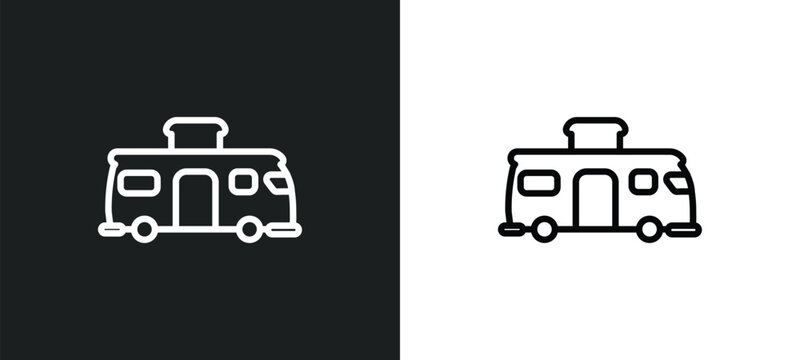 camper van outline icon in white and black colors. camper van flat vector icon from camping collection for web, mobile apps and ui.