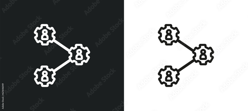 Poster users interconnected outline icon in white and black colors. users interconnected flat vector icon f