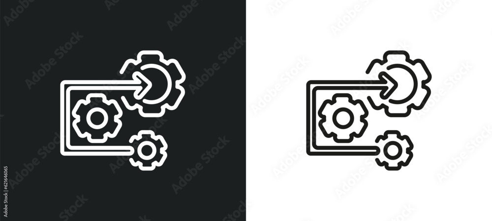 Poster ting flow interface outline icon in white and black colors. ting flow interface flat vector icon fro