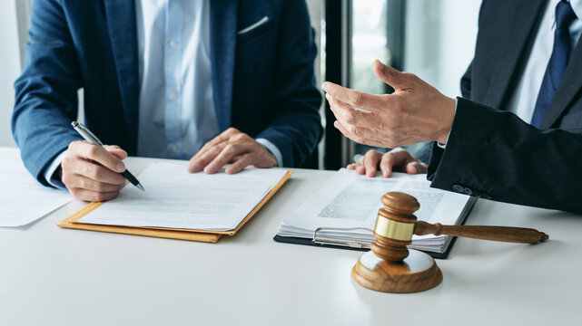 Businesspeople and Male lawyer consult and conference having tea