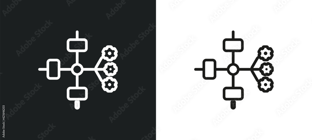 Poster data analytics flow outline icon in white and black colors. data analytics flow flat vector icon fro