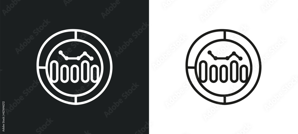 Poster data analytics circular outline icon in white and black colors. data analytics circular flat vector 