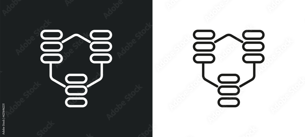 Poster connected data outline icon in white and black colors. connected data flat vector icon from business