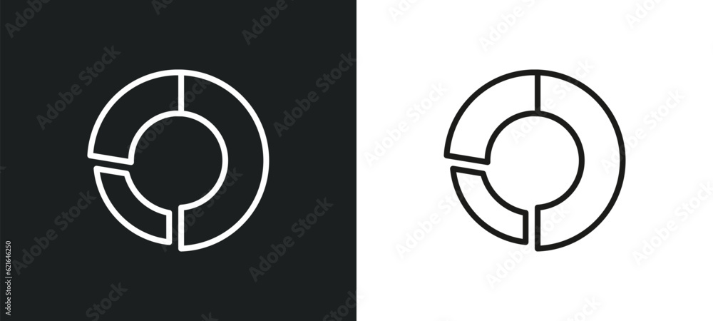 Poster circular chart outline icon in white and black colors. circular chart flat vector icon from business