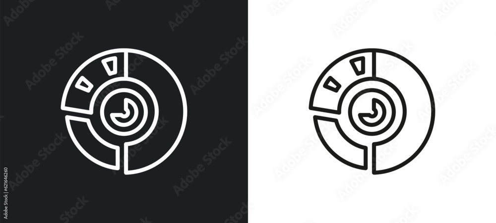 Poster chart pie outline icon in white and black colors. chart pie flat vector icon from business and analy