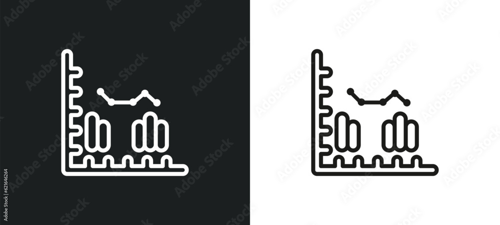 Poster business analytics graphics outline icon in white and black colors. business analytics graphics flat