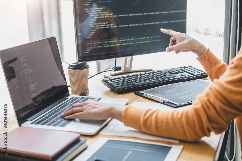 Aufkleber Young Professional programmer working at developing programming