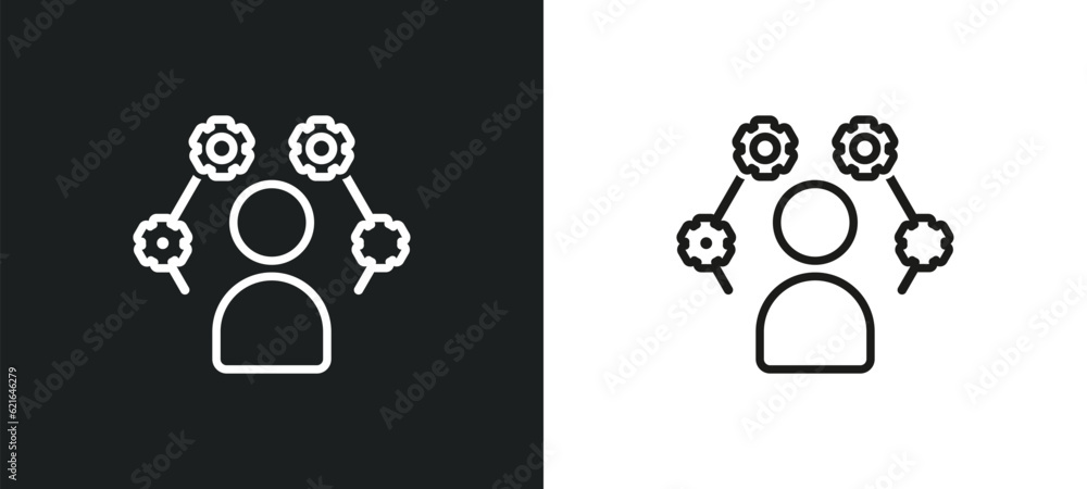 Poster business skills outline icon in white and black colors. business skills flat vector icon from busine