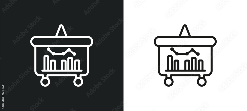 Aufkleber bars graphic on screen outline icon in white and black colors. bars graphic on screen flat vector ic