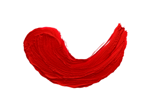 blot of red paint in the form of a comma