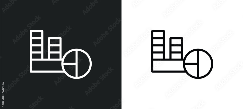 Poster pie chart outline icon in white and black colors. pie chart flat vector icon from analytics collecti