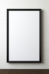 Modern Black Picture Frame on a White Wall. Blank Mockup Template for Displaying Photos or Art: Generative AI