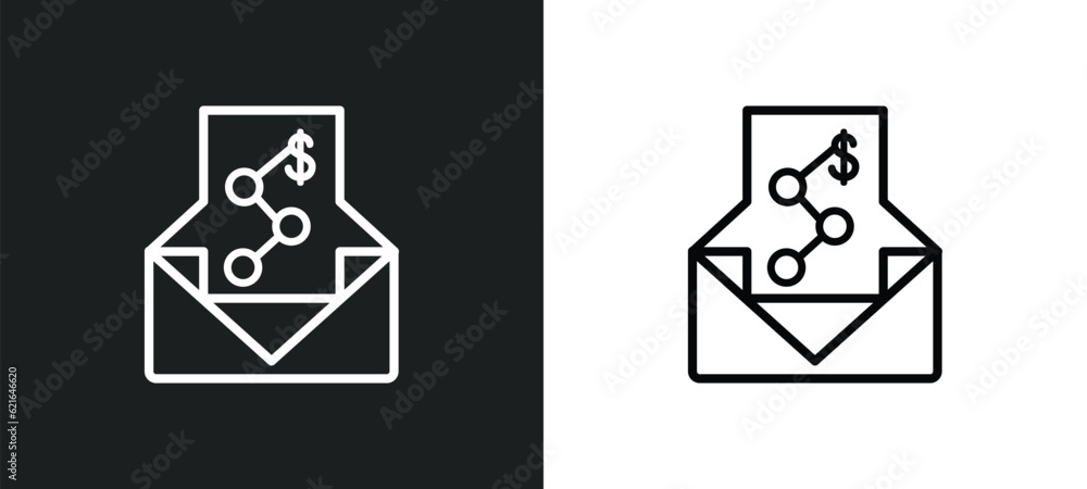 Poster email analytics outline icon in white and black colors. email analytics flat vector icon from analyt