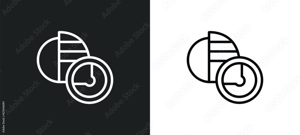 Poster data analytics circular outline icon in white and black colors. data analytics circular flat vector 