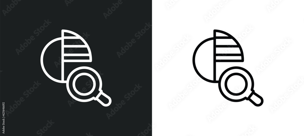 Poster data analysis pie chart outline icon in white and black colors. data analysis pie chart flat vector 