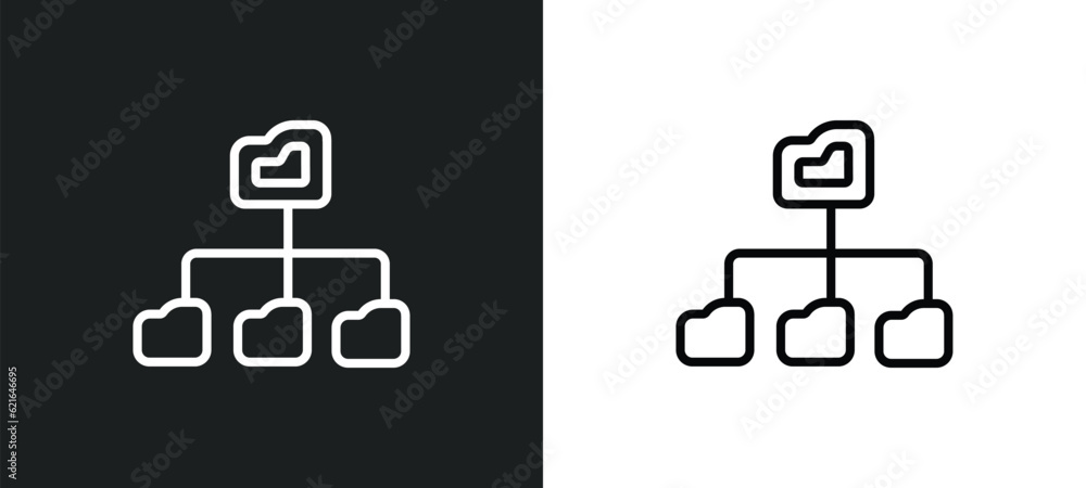 Poster connected data outline icon in white and black colors. connected data flat vector icon from analytic