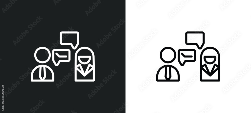Poster consulting outline icon in white and black colors. consulting flat vector icon from business collect