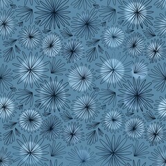 Blue botanical pattern with dandelions