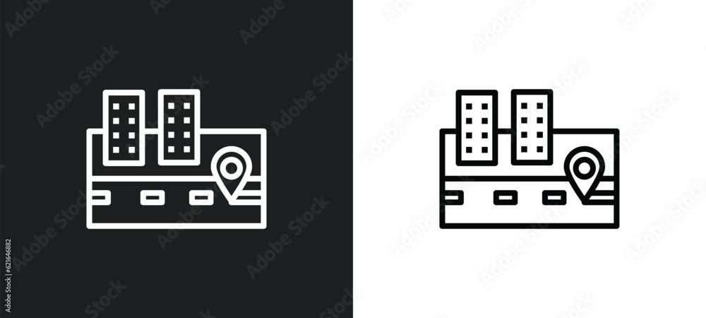 Poster 3d location graph outline icon in white and black colors. 3d location graph flat vector icon from an
