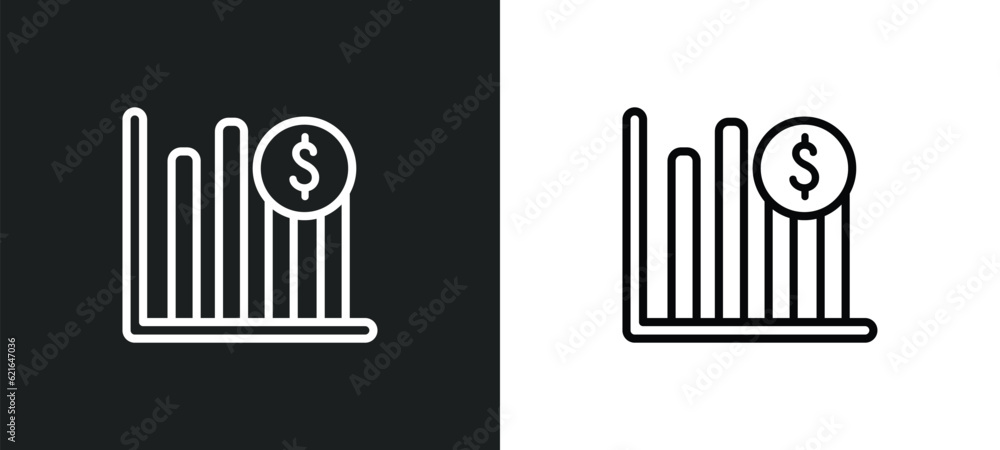 Aufkleber business graph outline icon in white and black colors. business graph flat vector icon from business