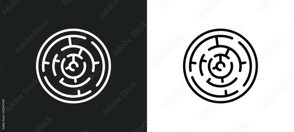Poster maze game outline icon in white and black colors. maze game flat vector icon from business collectio