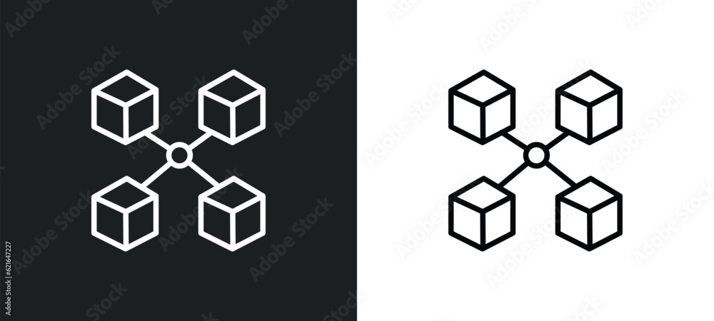 Poster connection box chart outline icon in white and black colors. connection box chart flat vector icon f
