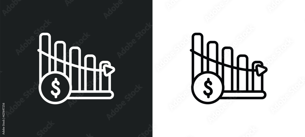 Poster loss chart outline icon in white and black colors. loss chart flat vector icon from business collect