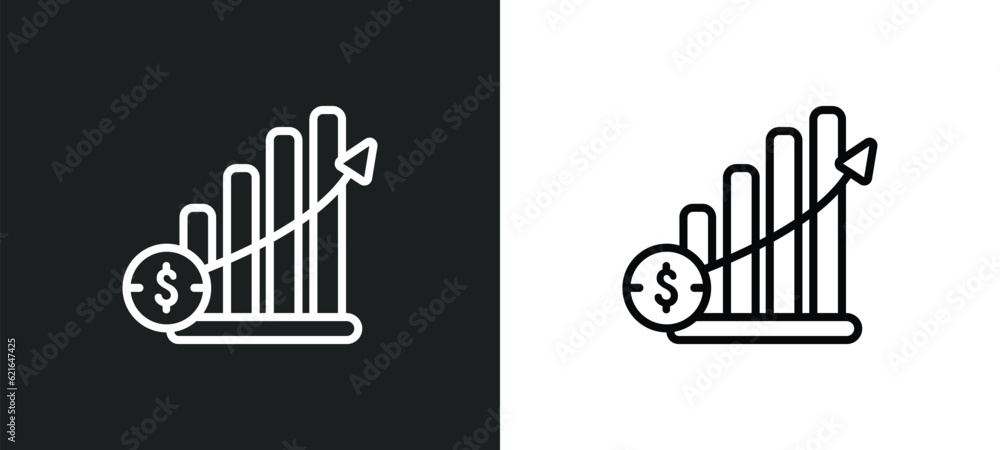 Poster increase rate outline icon in white and black colors. increase rate flat vector icon from business c