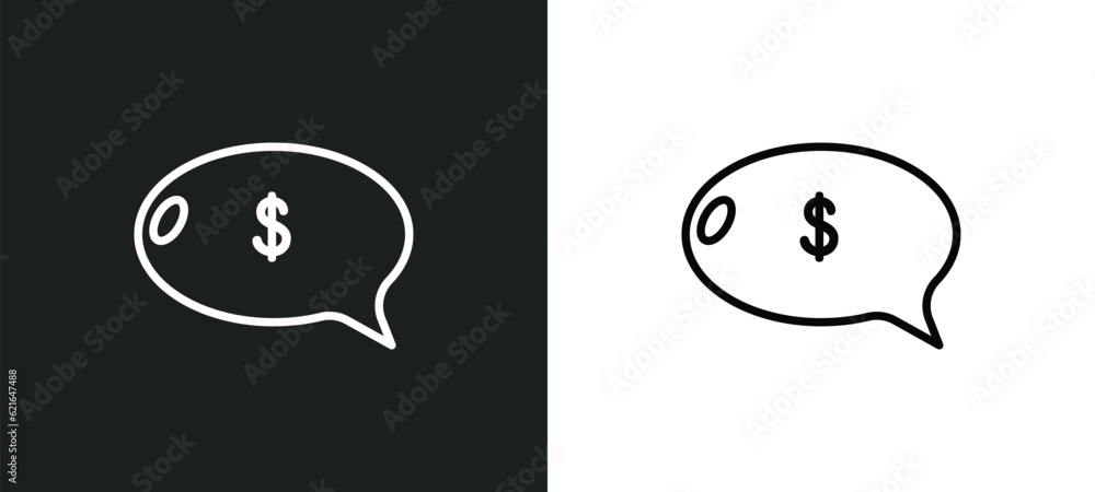 Poster speech bubbles with dollar outline icon in white and black colors. speech bubbles with dollar flat v