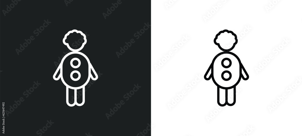 Poster fat man with hat and moustache outline icon in white and black colors. fat man with hat and moustach
