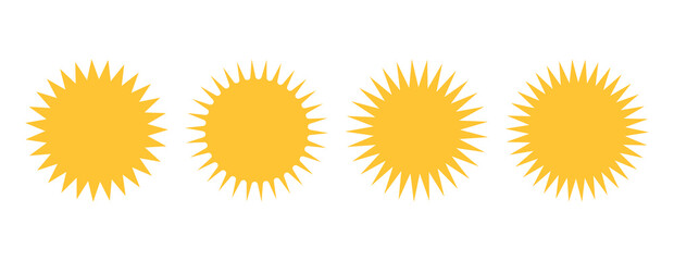 Collection of yellow suns. Set of suns on white background. Vector illustration