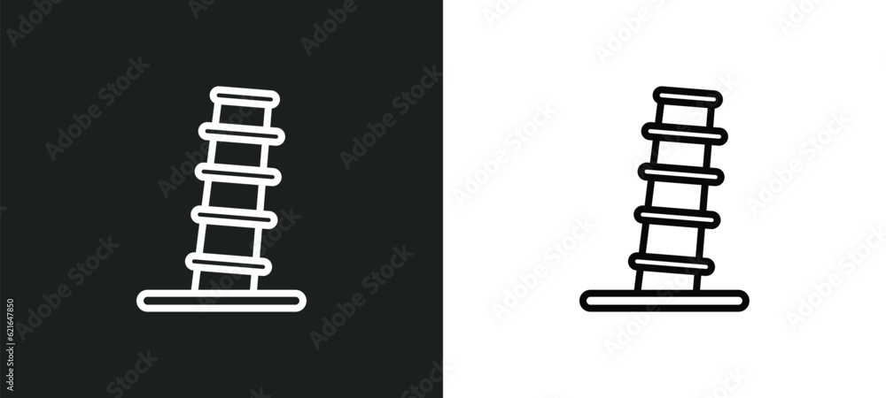 Poster pisa tower outline icon in white and black colors. pisa tower flat vector icon from buildings collec