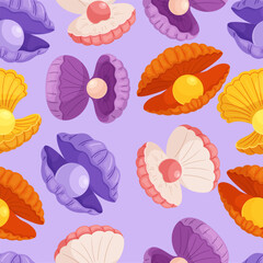 Seamless Pattern Featuring Elegant Seashells With Glistening Pearls, Creating A Soothing And Beach-inspired Design