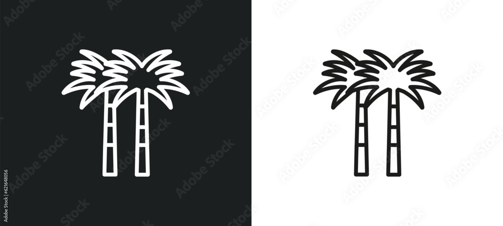 Poster palm tree outline icon in white and black colors. palm tree flat vector icon from brazilia collectio