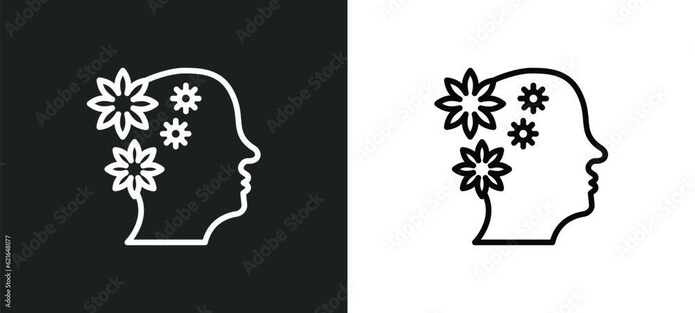 Poster relaxation outline icon in white and black colors. relaxation flat vector icon from brain process co