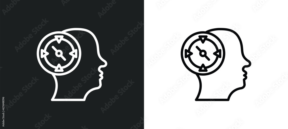 Poster orientation outline icon in white and black colors. orientation flat vector icon from brain process 
