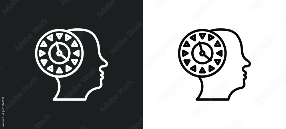 Poster time management outline icon in white and black colors. time management flat vector icon from brain 