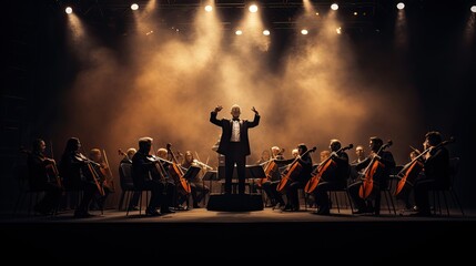 A symphony orchestra performing a captivating and emotional musical piece, generative ai