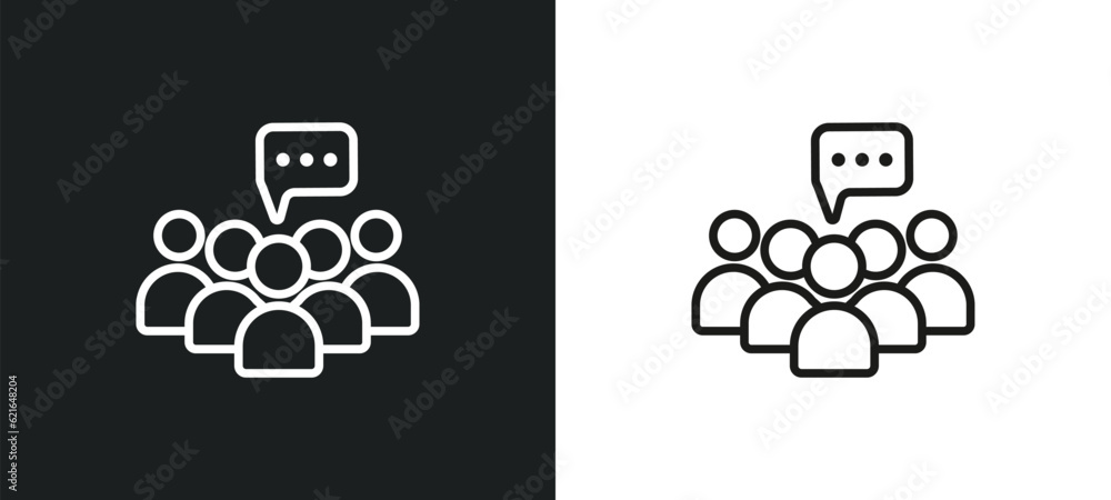 Poster community outline icon in white and black colors. community flat vector icon from blogger and influe